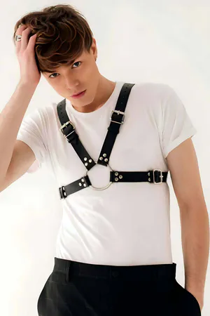 Stylish Chain Detailed Leather Men's Chest Harness - APFTM95