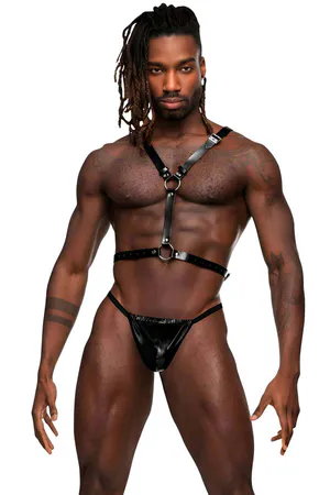 Men's Leather Harness with Angel Wings, Men's Fancy Costume, Leather Winged Harness - APFTM150