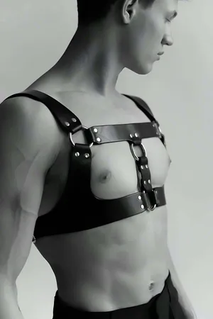 Men's Techno Party Accessory, Leather Chest Harness - APFTM116