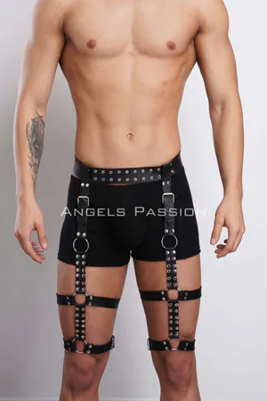Stylish Men's Leg Harness with Rivet Detail, Men's Fantasy Garter Harness - APFTM193