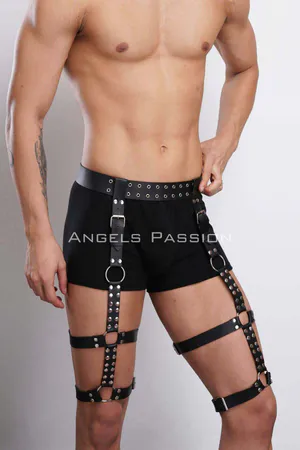 Stylish Men's Leg Harness with Rivet Detail, Men's Fantasy Garter Harness - APFTM193