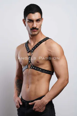 Rivet Detailed Men's Chest Harness, Men's Party Wear - APFTM179