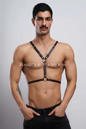 Winged Men's Harness, Men's Chest Harness and Wing Detail, Leather Winged Harness - APFTM150