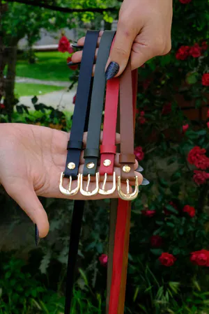 4-Piece Belt Set, Black Belt - Red Belt - Khaki Belt - Tan Belt (Gold Accessory)