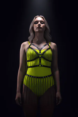 Chain Harness Suit, Leather Chain Skirt Set - APFT496