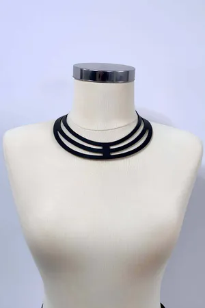 Stylish Leather Choker with Ring Detail, Leather Necklace - APFT1413