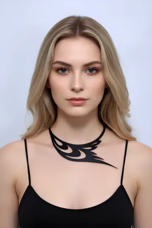 Stylish Leather Choker with Bird Wing and Eye Detail, Leather Necklace - APFT1414