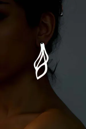 White Reflective Dangle Earrings, Stylish Laser Cut Earrings - APBJ001