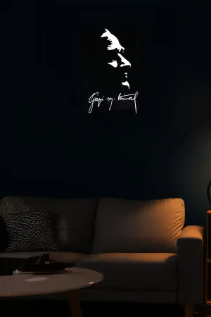 Ataturk Painting, Ataturk Painting Signed by Gazi Mustafa Kemal Reflected in the Dark on Reflective Leather