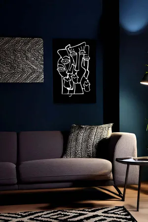Abstract Faces on Reflective Leather, Stylish Painting Reflected in the Dark
