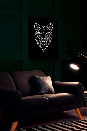 Geometric Reflective Lion Leather Wall Decoration with Lion Figure