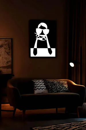 Woman Figure Leather Painting with Reflective Pop Art Style Sunglasses