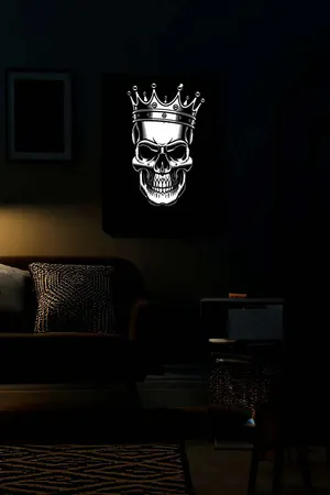 Reflective Crowned Skull Gothic Painting with Black Leather Background