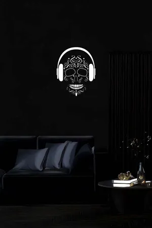 Reflective Decorative Sugar Skull Leather Painting with Headphones