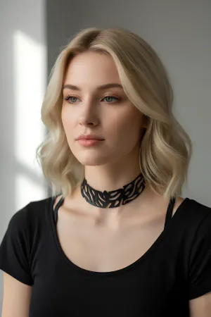 Laser Cut Leather Choker, Leather Necklace - APFT1427