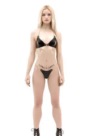 Sexy Leather Bra And Panty Harness Set - APFT1424