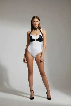 Black Chest Harness Leather with Metal Ring Detail - APFT1226