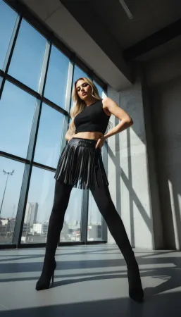 Black Skirt Faux Leather Skirt Tasseled Mini Skirt Length - APFT1400