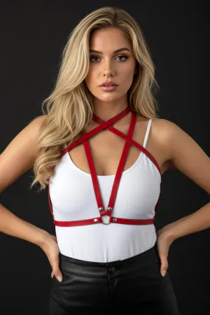 Red Women's Belt Cross Detailed Body Accessory - APFT15