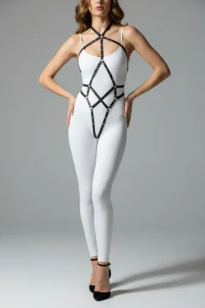 Black Body Harness Leather with Cross Buckle Detail - APFT295