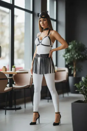 Black Skirt Faux Leather Skirt Stripe Detailed Skirt Mini Skirt - APFT495