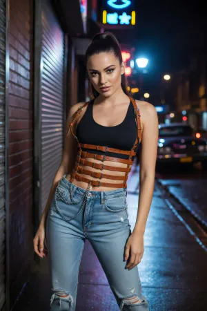 Tan Women's Belt Leather Multi-Stripe Body Accessory - APFT626