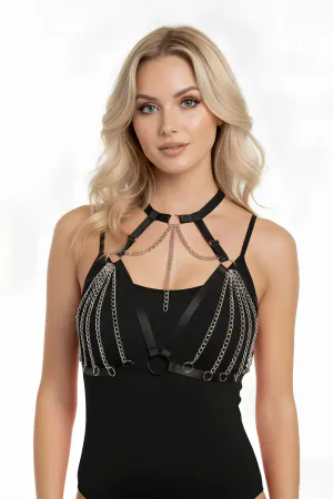 Black Chest Harness Chain Detailed Collar Accessory - APFT805