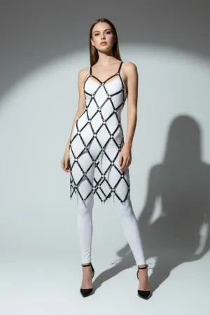 Black Skirt Diamond Patterned Skirt with Hoop Detail Leather - APFT844