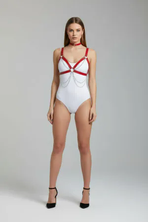 Red Women's Belt Cross-Tied Chain Body Belt - APFT952