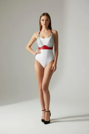 Red Chest Harness Chain Detailed Leather Accessory - APFT964