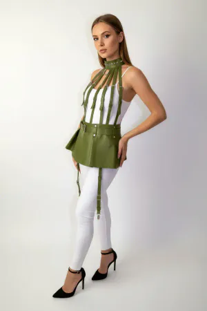 Khaki Skirt Faux Leather Skirt Peplum High Waist Skirt - APFT998
