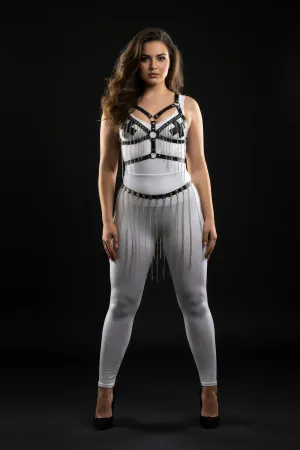 Plus Size Black Leather Skirt with Chain Detail Outfit Accessory - APFT496