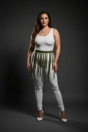 Large Size Khaki Ring Detailed Leather Skirt Accessory Complementing the Outfit - APFT579