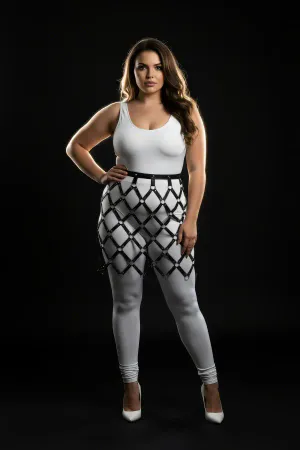 Plus Size Black Skirt Fancy Leather Look Harness with Metal Ring Detail - APFT694