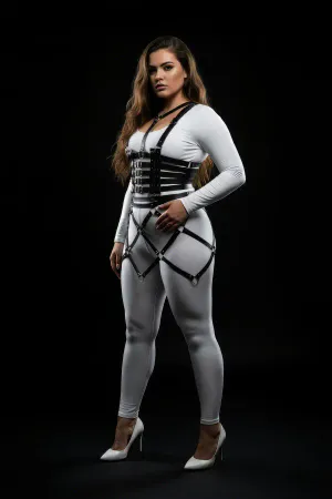 Plus Size Black Skirt with Cage Detail Leather Harness Accessory - APFT785