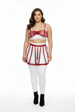 Plus Size Red Leather Skirt Style Harness Body Accessory - APFT899