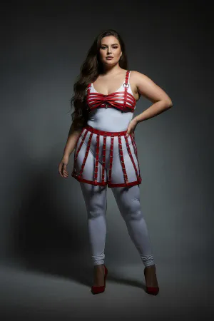 Plus Size Red Leather Skirt Style Harness Body Accessory - APFT899