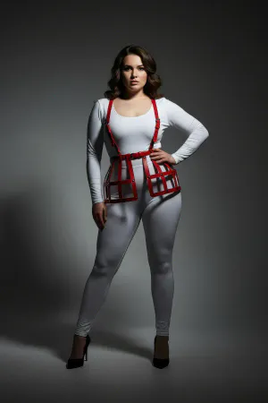 Plus Size Red Leather Skirt Harness Detailed Fantasy Body Accessory - APFT983