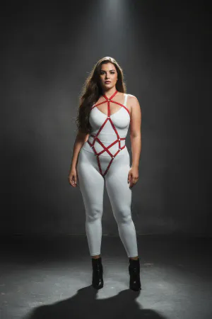 Plus Size Red Women's Full Body Leather Harness Fancy Wear - APFT295