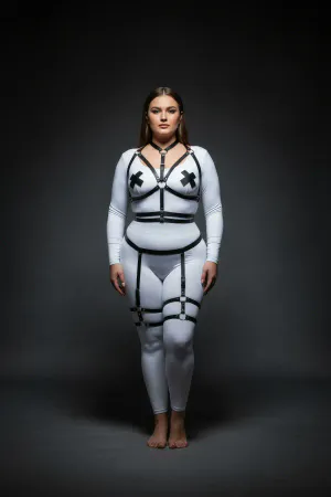 Plus Size Black Women's Garter Harness Set with Adjustable Leather Accessory - APFT455