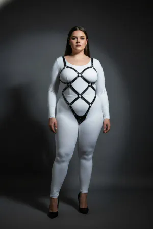 Plus Size Black Women's Body Harness Set, Stylish Fantasy Accessory with Nail Detail - APFT542