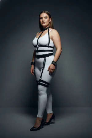 Plus Size Black Women's Harness Suit with Garter Leather Body Accessory - APFT697