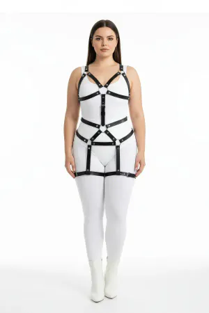 Plus Size Black Women's Harness Suit Leather Bodysuit Fancy Accessory - APFT750