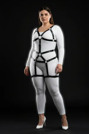 Plus Size Black Women's Harness Suit Leather Bodysuit Fancy Accessory - APFT750