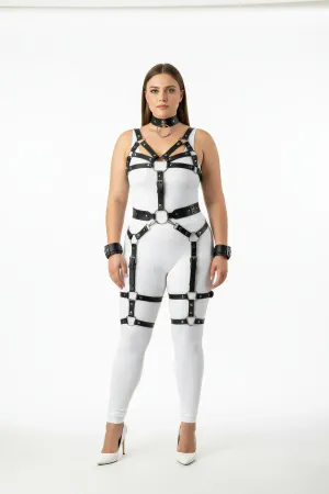 Plus Size Black Women's Harness Set Full Body Garter Leather Accessory - APFT1267