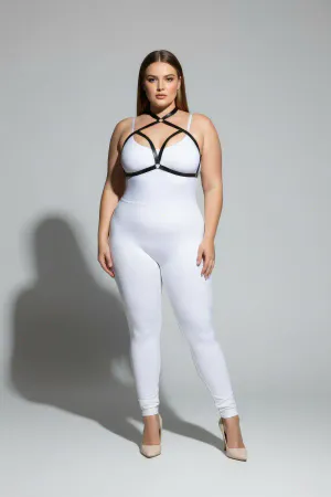 Plus Size Black Women's Elastic Harness Set Cross Strap Bra Accessory - APFT100