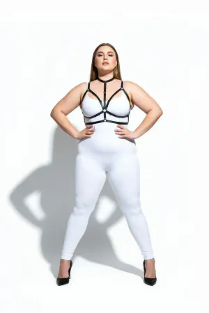 Plus Size Black Women's Harness Set with Rubber Ring Detail Fancy Accessory - APFT137