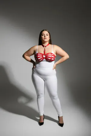 Plus Size Red Women's Leather Harness Set Sexy Body Accessory with Ring Detail - APFT224