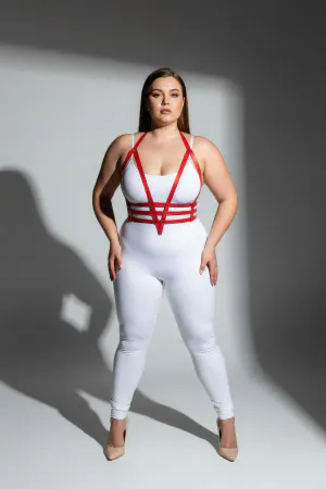 Plus Size Red Women's Harness Suit Adjustable Leather Body Accessory - APFT237