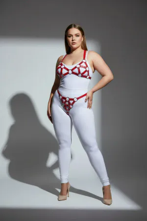 Plus Size Red Women's Leather Harness Set with Sexy Ring Detail - APFT422